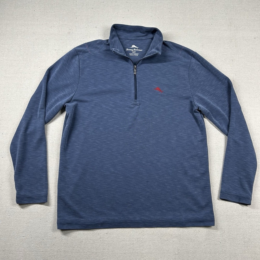 Tommy Bahama Sweater Mens Sm 1/4 Zip Tencel Modal Heathered Blue Mock Neck Golf